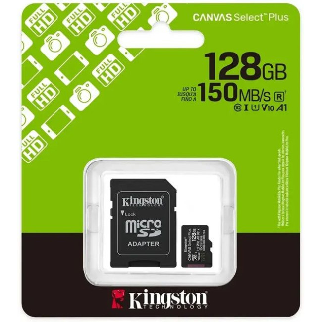 Картка пам'ятi Kingston microSDXC 128Gb Canvas Select + Gen3 150MB/s A1 +Ad