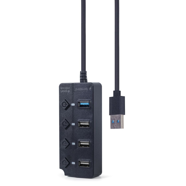 Хаб на 4 порти (1xUSB3.1 + 3xUSB2.0), з вимикачами, пластик, чорний