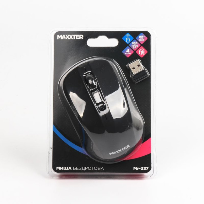 Миша бездротова, USB, 1600 dpi, чорнa