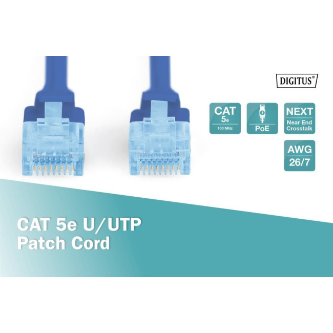 Патч-корд CAT 5e U-UTP, Cu, PVC AWG 26/7, довжина 3 м, колір синій DK-1511-030/B DIGITUS by ASSMANN