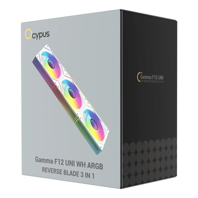 Набір із трьох вентиляторів для корпусу 120MM GAMMA F12 UNI WH ARGB REVERSE BLADE 3 IN 1 (GAMMA-F12-WH3AM01U-GL) OCYPUS