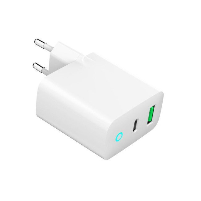 Мережевий ЗП, 1 USB-A + 1 Type-C (PD20Вт + QC3.0 18Вт), білий