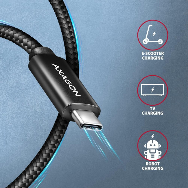Кабель AXAGON BUCM2-CM30AB USB-C -USB-C 2.0, 3м, PD 240W 5A, Чорний
