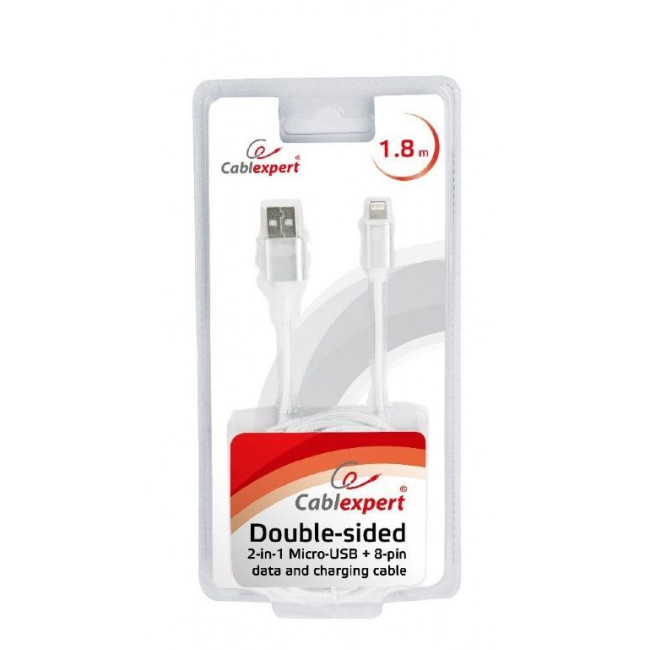Кабель USB 2.0, A-тато/Lightning+microUSB, 1.8 м, з обплетенням та металевими роз'ємами