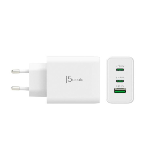 Мережевий зарядний пристрій, GaN, 1 USB-A / 2 USB-C, 65Вт, QC3.0/PD/PPS