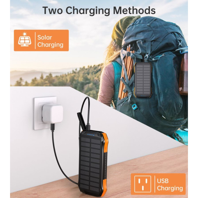 Портативний зарядний пристрій, 10000 mAh, 10Вт, сонячна панель, QI, LED лампа