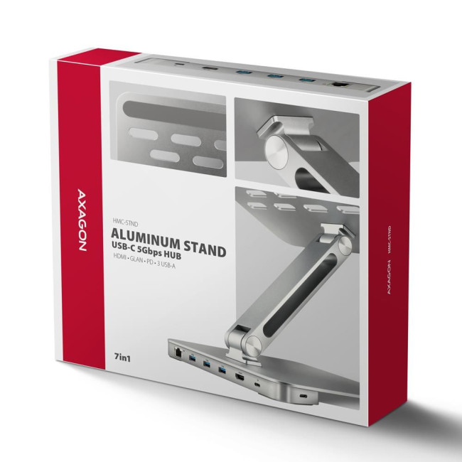 Підставка для ноутбуків AXAGON HMC-STND USB-C 5Гбіт/с алюмінієва підставка - HUB 7in1