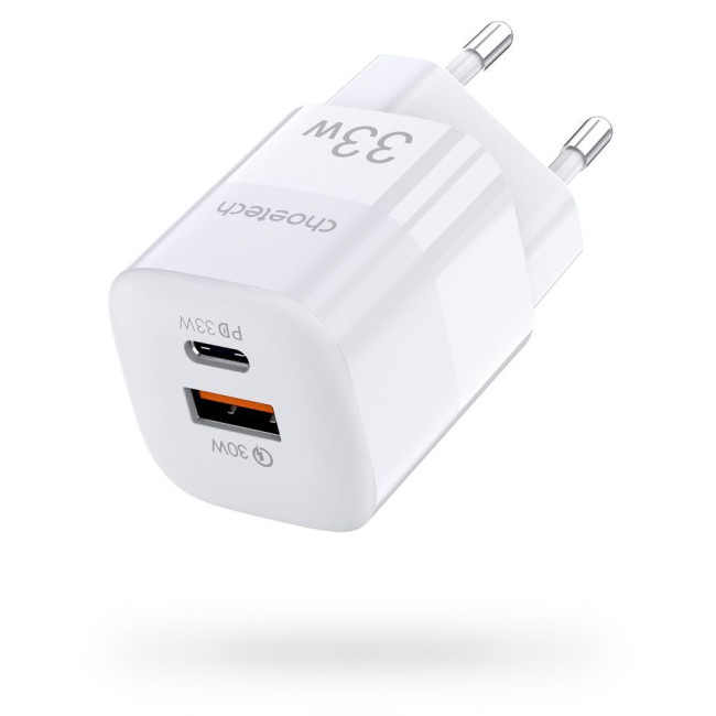 Мережевий зарядний пристрій, GaN, USB-A/USB-C, 33Вт, QC3.0/PD/PPS