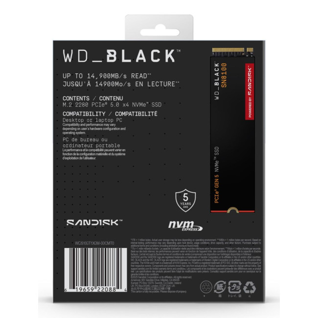 Твердотільний запам’ятовувальний пристрій накопичувач (SSD) G5 M.2 1TB BLACK SN8100 WDS100T1X0M SANDISK