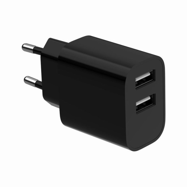 Мережевий ЗП, 2 USB-A 5V/2.4A (12W), чорний