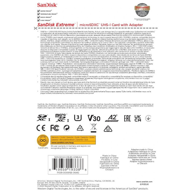 Карта пам’яті MICRO SDXC 64GB UHS-I W/A SDSQXAH-064G-GN6AA SANDISK