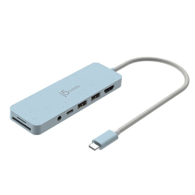 Мультиадаптер USB-C 6-в-1 (хаб/HDMI/картридер/аудіо), блакитний