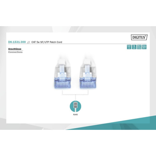 Патч-корд CAT 5e SF-UTP, Cu, PVC AWG 26/7, довжина 1 м, колір сірий DK-1531-010 DIGITUS by ASSMANN