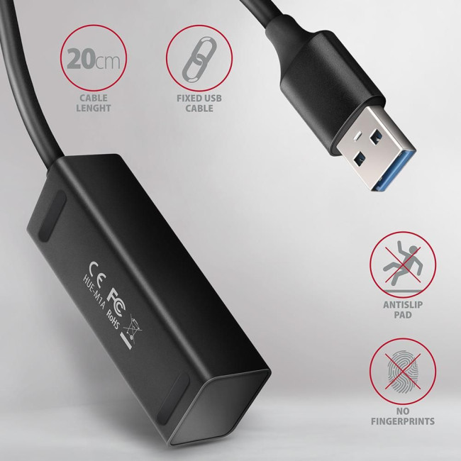 Хаб AXAGON HUE-M1A SuperSpeed USB-A MINI hub, USB-A кабель 20см, Чорний