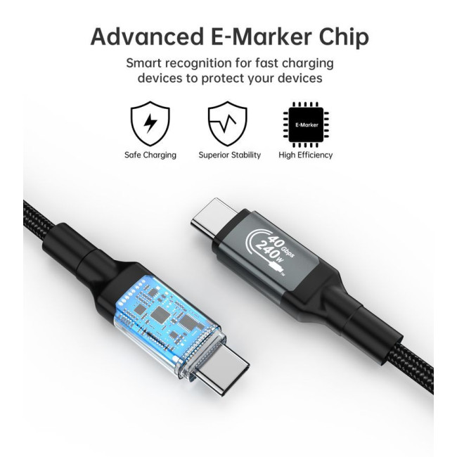 Кабель USB4.Gen 3, 40 Gbps, 240w, C-тато/C-тато, 1.2 м, преміум
