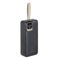 Портативний зарядний пристрій, 30000 mA, PD+QC 20W, з LCD, чорний