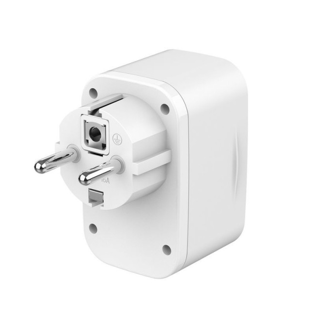 Мережевий ЗП з вбудованою розеткою, 1 USB-A + 1 Type-C (PD20Вт + QC3.0 18Вт), білий