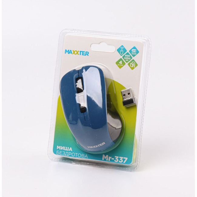 Миша бездротова, USB, 1600 dpi, синя