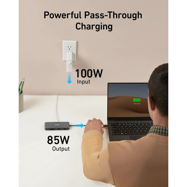 Перехідник Anker PowerExpand 8-in-1 - PD in 100W/HDMI/2xUSB-A/USB-C 10Gbps/LAN/SD Black