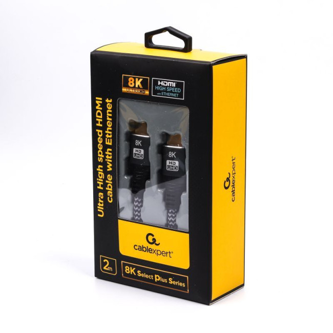 Кабель у блістері HDMI V.2.1, 8К 60 Гц, HDR10, HLG, 48Gbps, YUV 4:4:4, позолочені конектори, 2 м