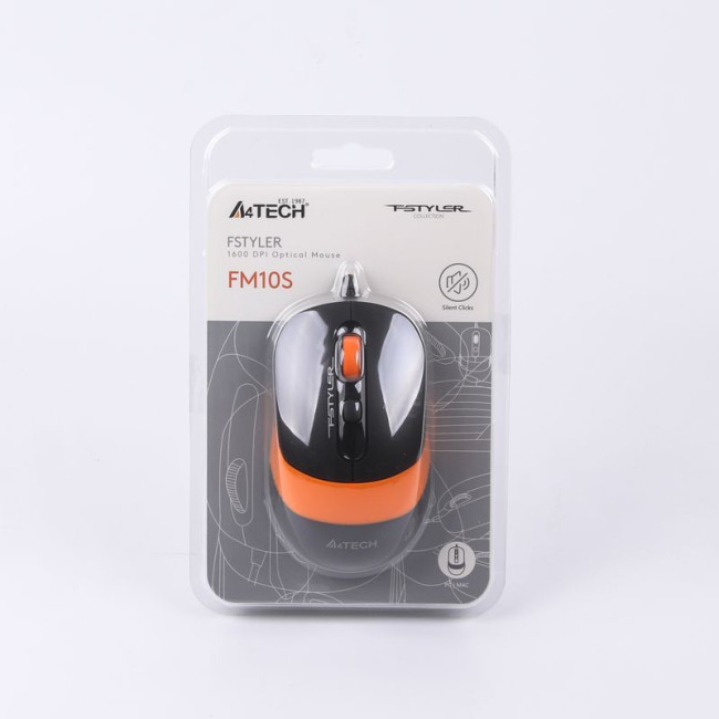 Миша дротова безшумна Fstyler, USB, 1600 dpi, помаранчевий