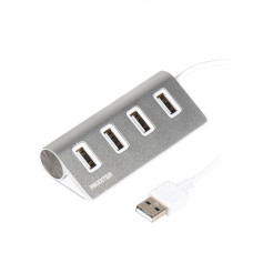Хаб USB 2.0 Type-A на 4 порти, метал, сріблястий