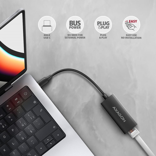 Мережевий адаптер AXAGON ADE-ARC USB-C 1 gigabit, чорний