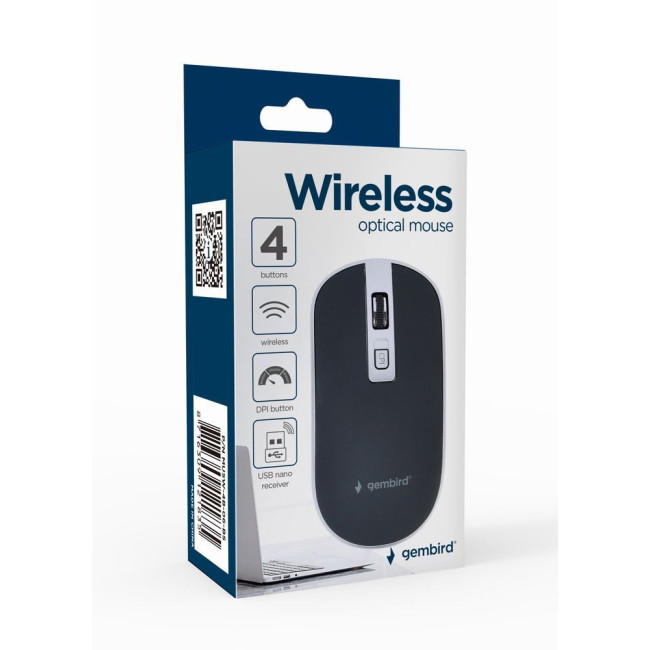 Бездротова оптична миша, USB, 1600 dpi, чорна з сірим