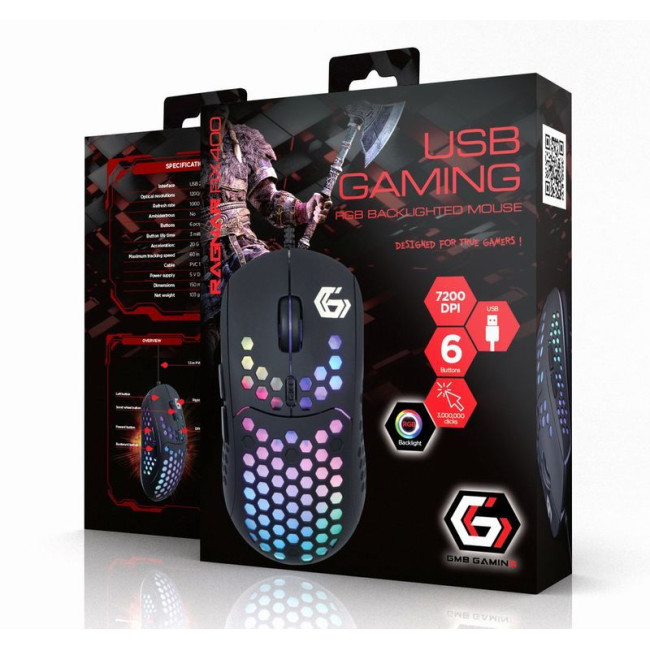 Оптична ігрова миша, 6 Buttons, USB, RGB, 7200 DPI