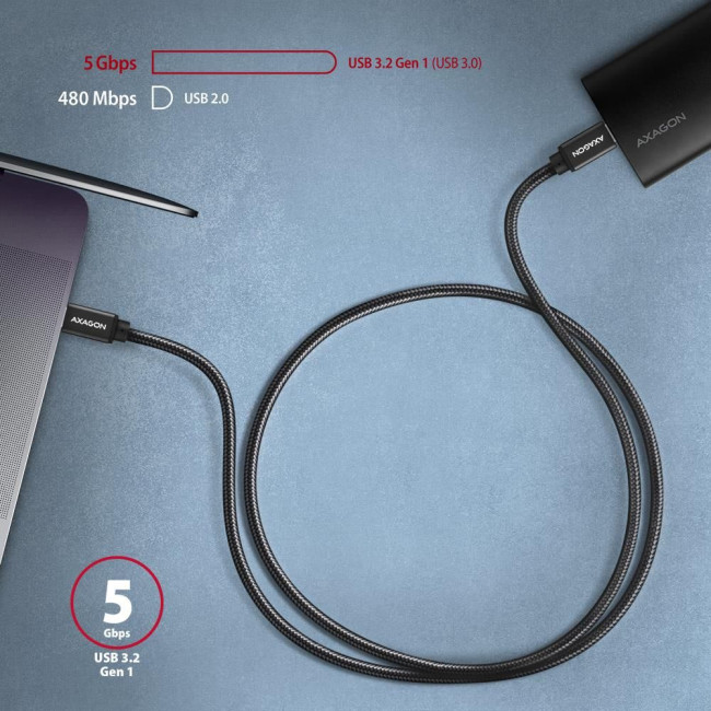 Кабель AXAGON BUCM3-CM10AB USB-C-USB-C 3.2 Gen 1, 1m, PD 60W, 3A, чорний