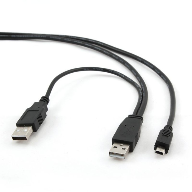 Кабель mini USB 2.0, A-тато+живлення/mini USB 5-пін, 0.9 м, преміум