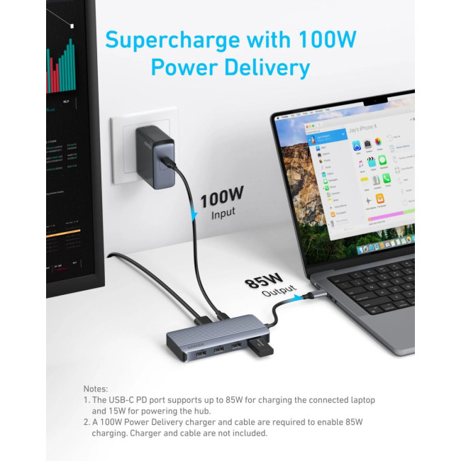 Перехідник Anker USB-C Hub - 7-in-1 - PD in 100W, 2xHDMI, 4xUSB-A Black