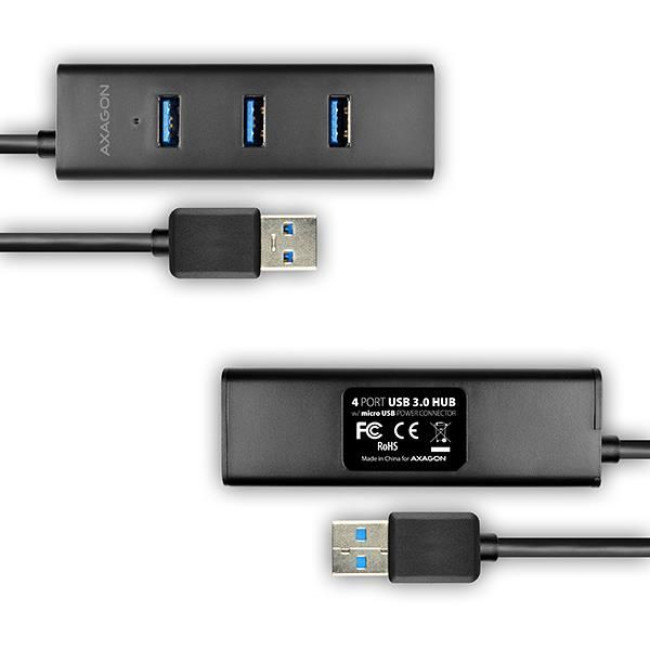 Хаб AXAGON HUE-S2BL USB3.0 CHARGING hub, 1.2м кабель, MicroUSB зарядка, Чорний