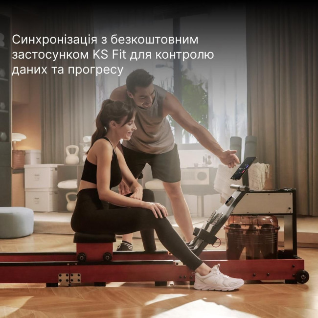 Водний гребний тренажер з магнітним опором та системою потрійного складання KINGSMITH WM10 (RMWM10F) колір чорний горіх