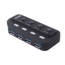 Хаб USB 2.0 Type-A на 4 порти, 5V1A зарядка в комплекті, пластик, чорний