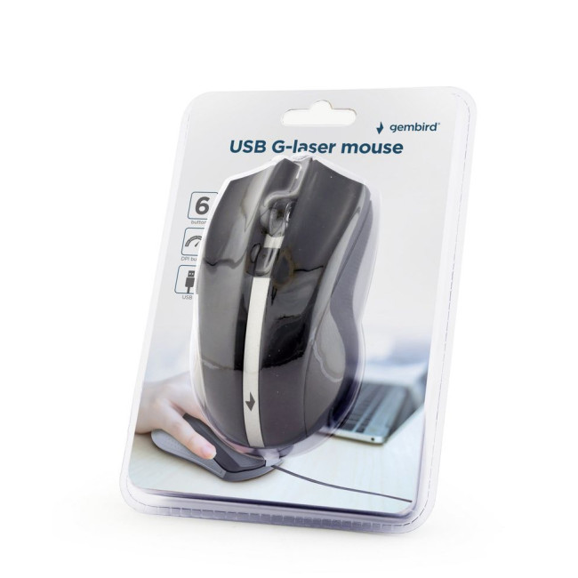 Лазерна миша, USB інтерфейс, 2400 dpi, чорний