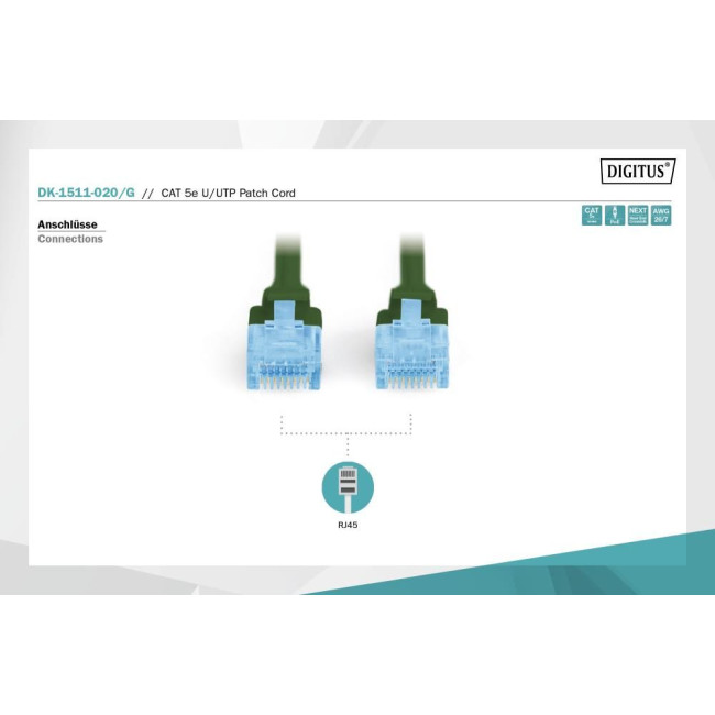 Патч-корд CAT 5e U-UTP, Cu, PVC AWG 26/7, довжина 2 м, колір зелений DK-1511-020/G DIGITUS by ASSMANN