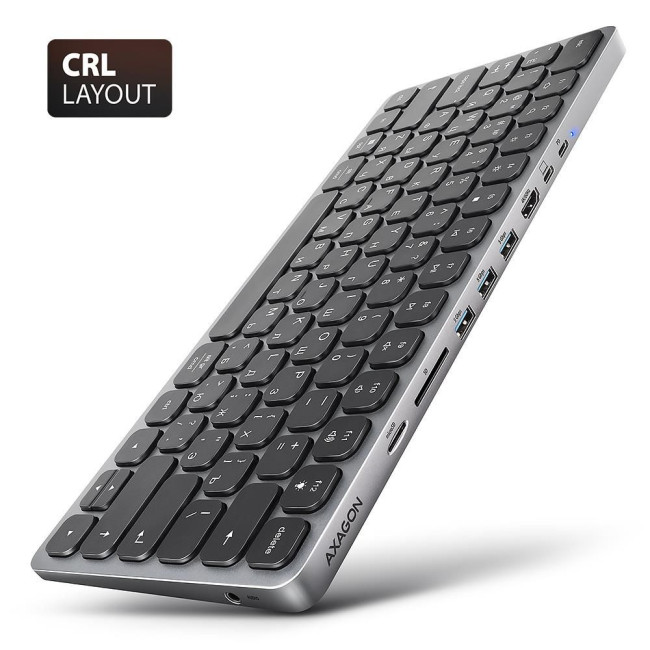 Клавіатура дротова AXAGON HMC-KB USB-C 5Гбіт/с 9в1 hub, EN/UA, Сірий/Чорний